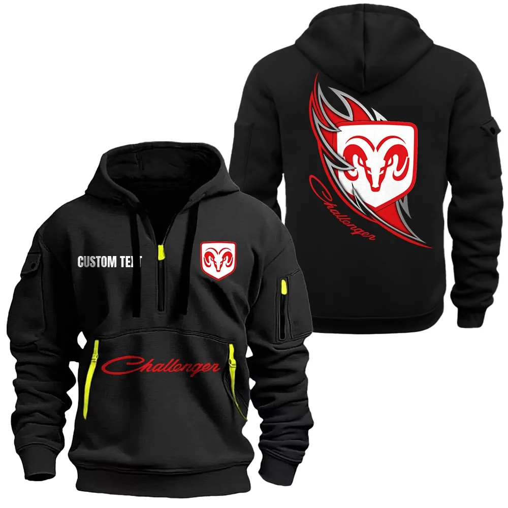 Dodge Challenger Hoodie Half Zipper CAR1701112066, CAR All Over Print Hoodie Half Zipper - Black