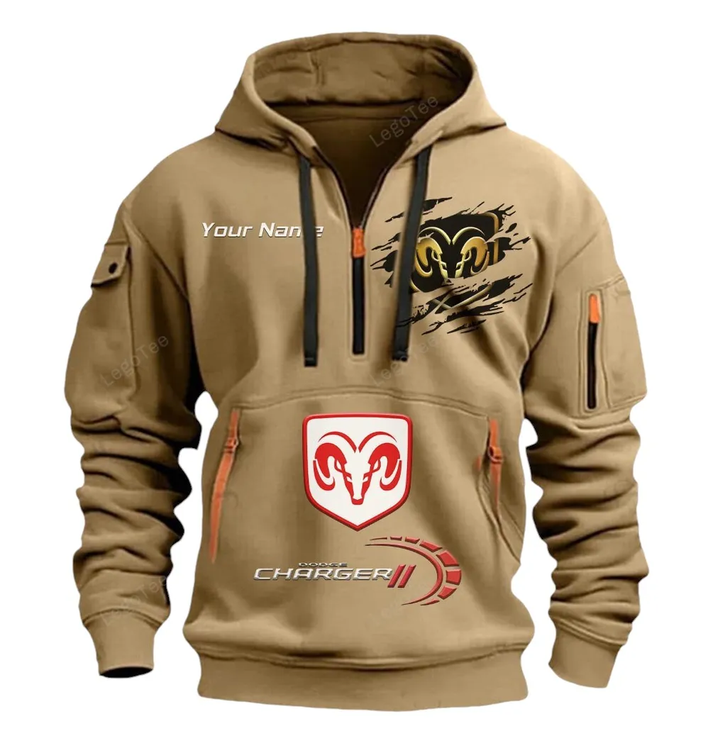 Dodge Charger Half Zip Hoodie CAR113021425810, Best Gift for Him, Husband, Boyfriend - Khaki dodge charger half zip hoodie car113021425810 best gift for him husband boyfriend khaki vu2pc