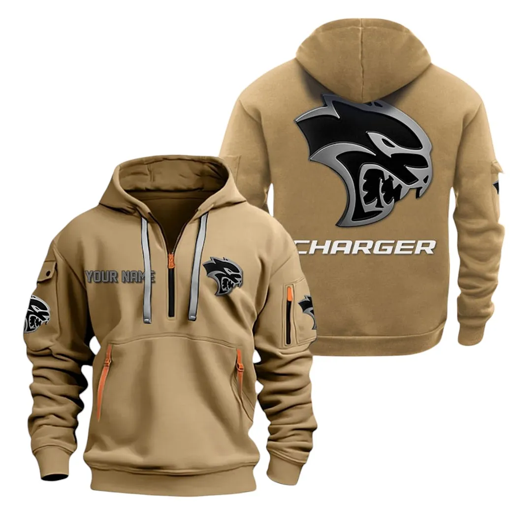Dodge Charger Half Zip Hoodie For Men, Gift For Dodge Charger Lovers CAR20022125730 - Khaki