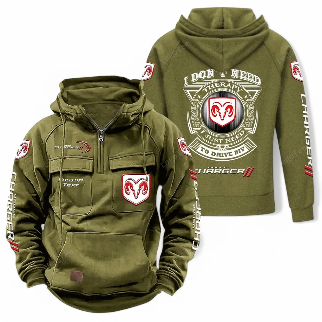 Dodge Charger Tactical Quarter Zip Hoodie CAR106021525033, Gifts For Men, Him, Husband, Boyfriend - Army Green