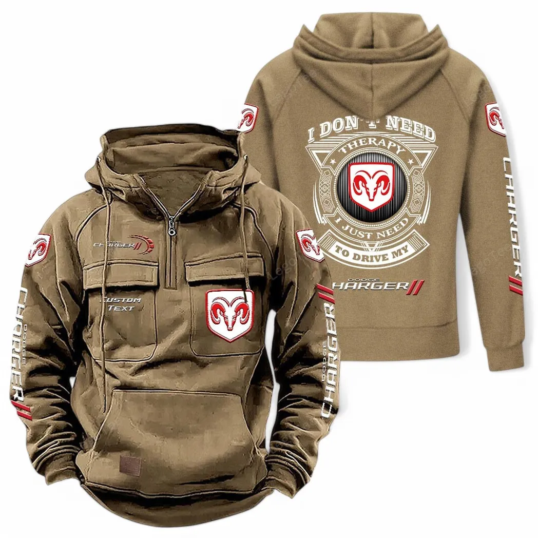 Dodge Charger Tactical Quarter Zip Hoodie CAR106021525033, Gifts For Men, Him, Husband, Boyfriend - Khaki
