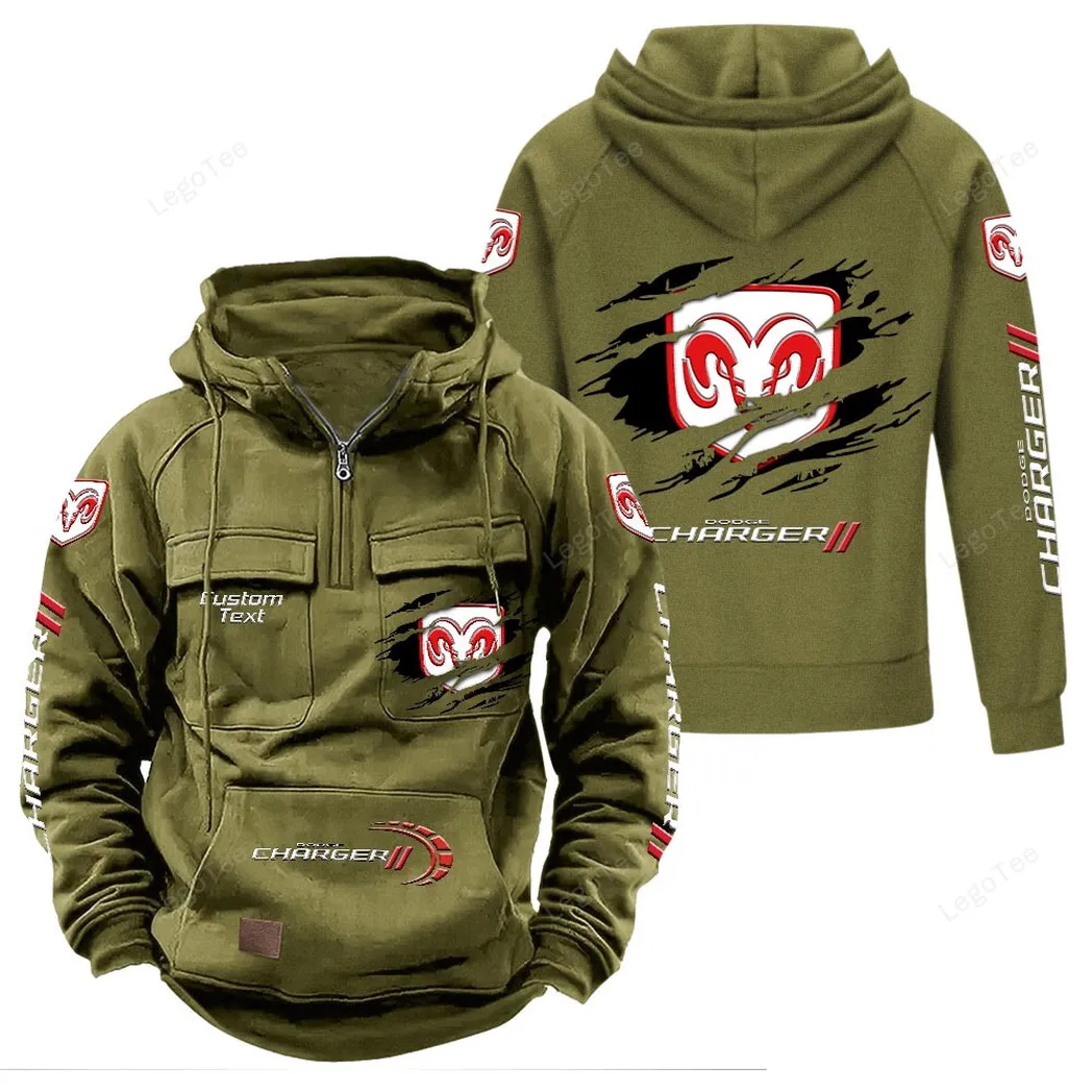 Dodge Charger Tactical Quarter Zip Hoodie, Gift For Dodge Charger Lovers, Gift For Him, Husband, Boyfriend - Army Green CAR122021425059-1