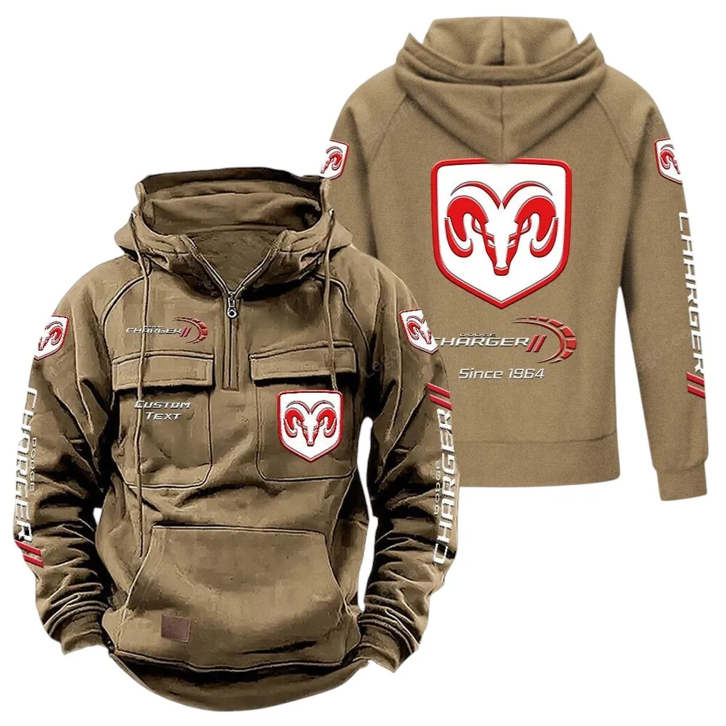 Dodge Charger Tactical Quarter Zip Hoodie, Gift For Dodge Charger Lovers, Gift For Him, Husband, Boyfriend - Khaki CAR96021425712-4