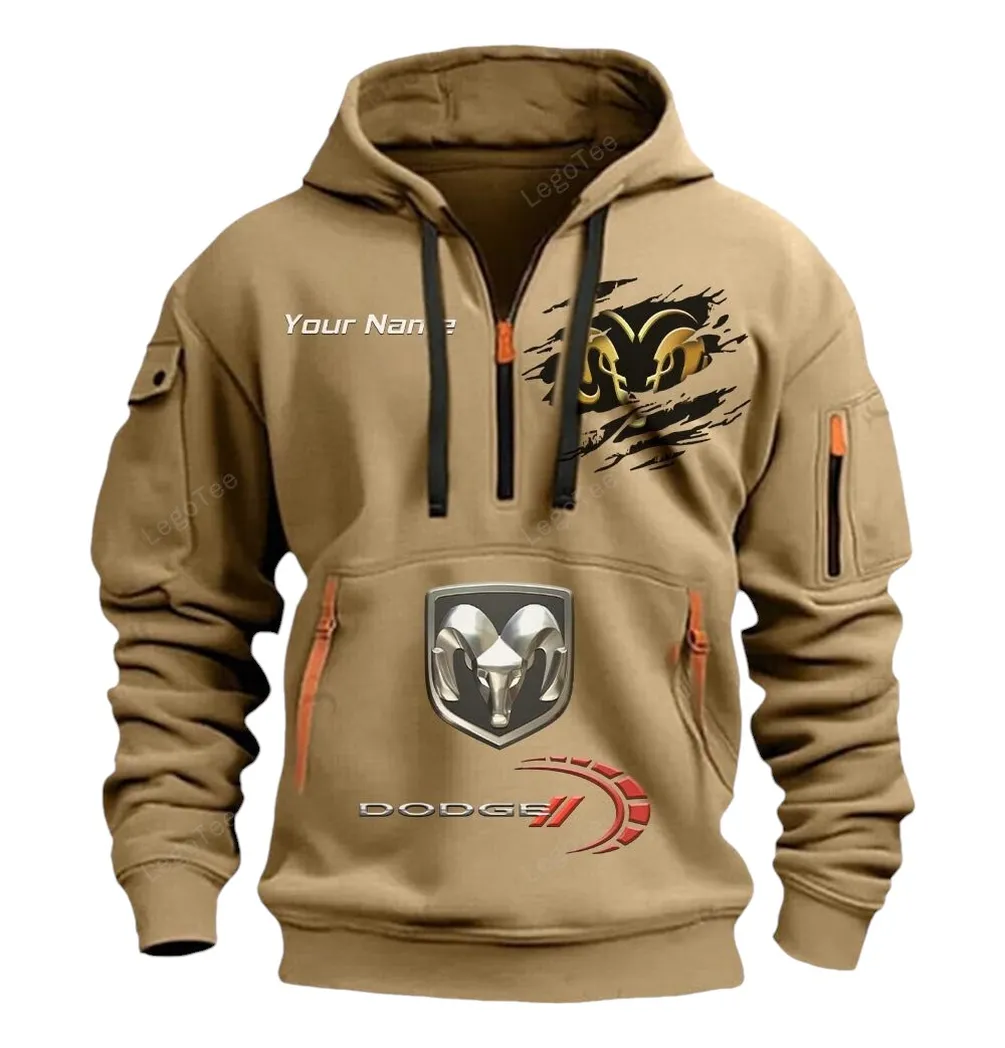 Dodge Half Zip Hoodie CAR113021425814, Best Gift for Him, Husband, Boyfriend - Khaki dodge half zip hoodie car113021425814 best gift for him husband boyfriend khaki zofo1