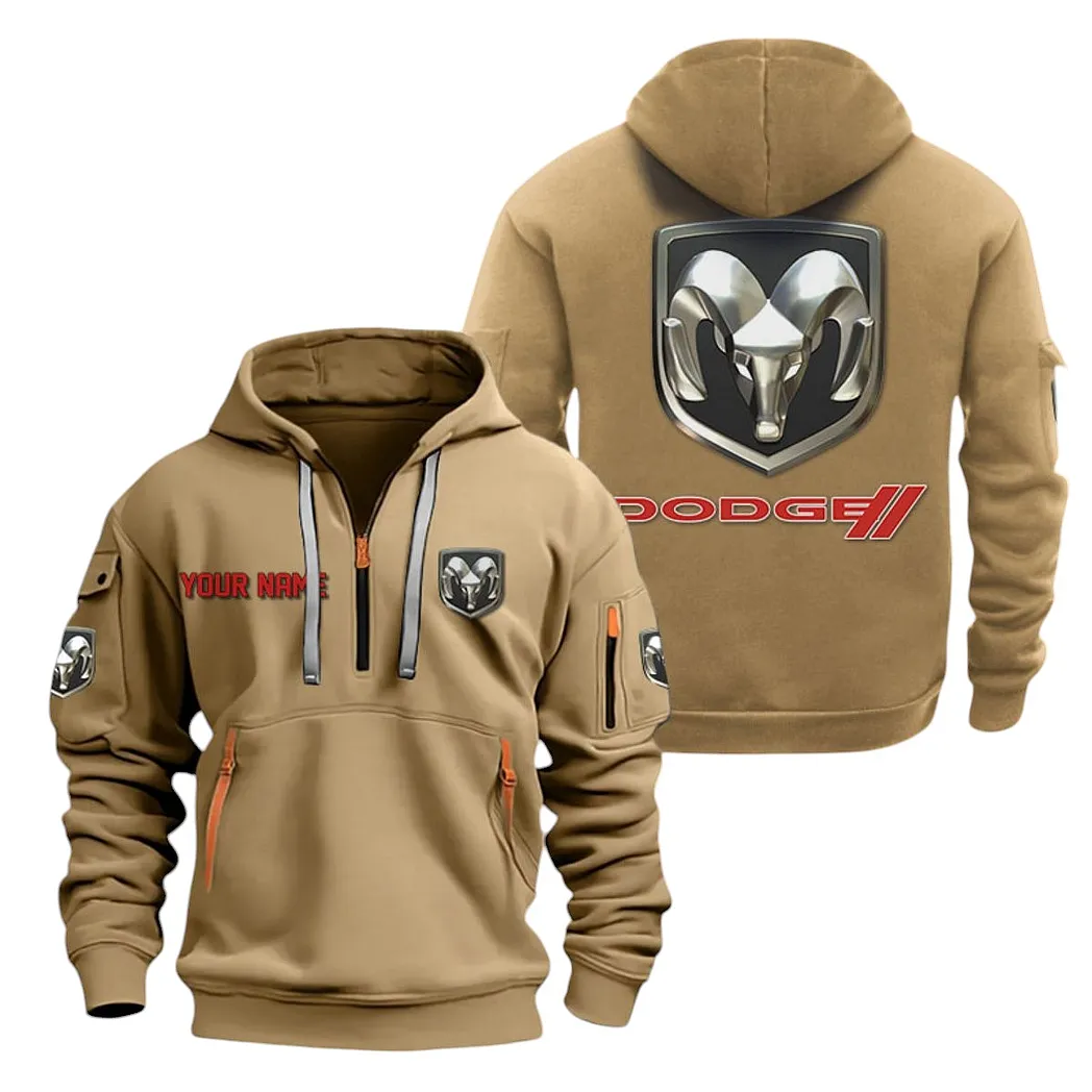 Dodge Half Zip Hoodie For Men, Gift For Dodge Lovers CAR20022125722 - Khaki