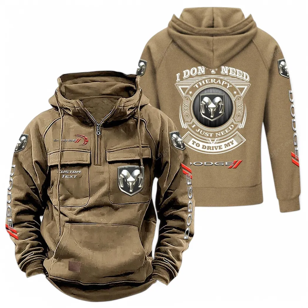 Dodge Tactical Quarter Zip Hoodie CAR106021525050, Gifts For Men, Him, Husband, Boyfriend - Khaki