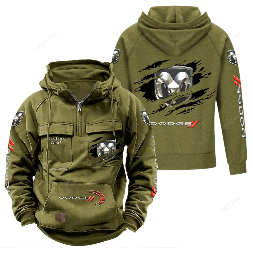 Dodge Tactical Quarter Zip Hoodie, Gift For Dodge Lovers, Gift For Him, Husband, Boyfriend - Army Green CAR122021425066-1
