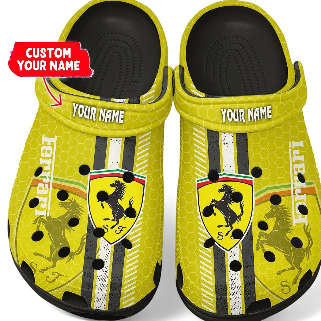 Ferrari Crocs Shoes Gift For Ferrari Lovers, Birthday Gift For Husband, Boyfriend CAR82022025589 - Black