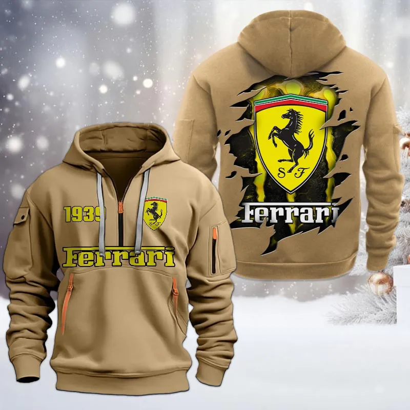 ferrari half zip hoodie all over print half zip hoodies for men car198032740 khaki hkgfl