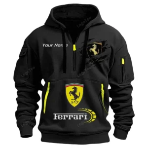 Ferrari Half Zip Hoodie CAR113021425802, Best Gift for Him, Husband, Boyfriend - Black