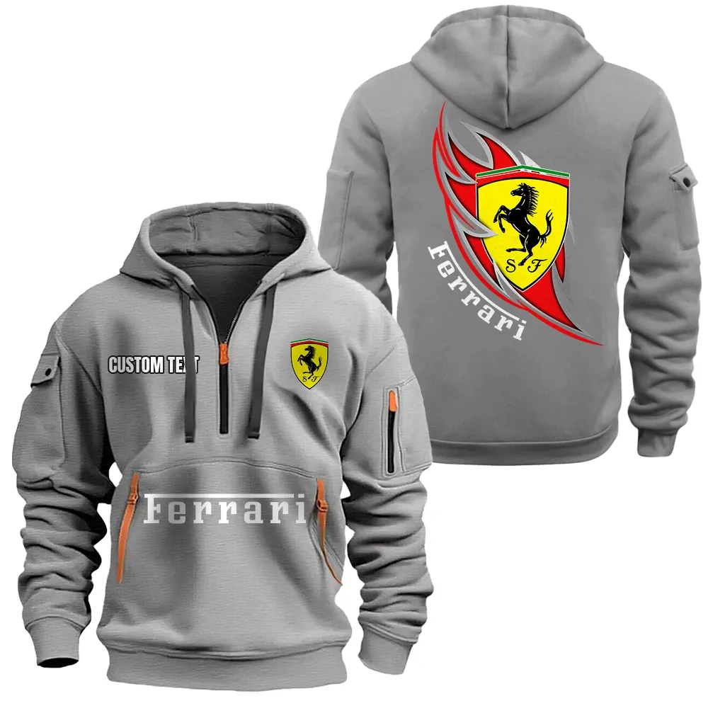 Ferrari Hoodie Half Zipper CAR1701112073, CAR All Over Print Hoodie Half Zipper - Gray