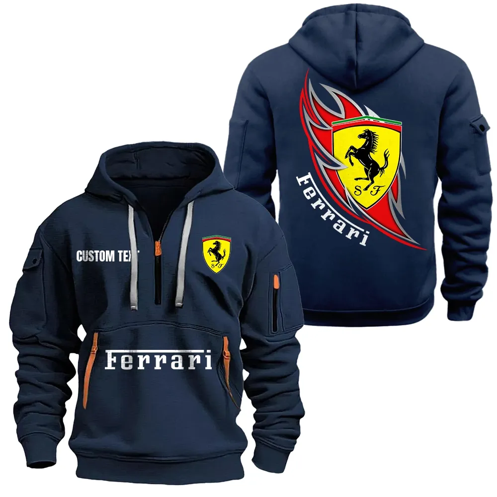 Ferrari Hoodie Half Zipper CAR1701112073, CAR All Over Print Hoodie Half Zipper - Navy