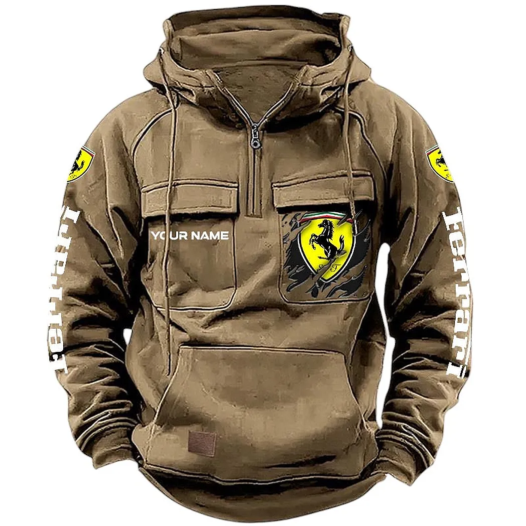 Ferrari Hoodie Tactical Quarter Zip, Gift For Ferrari Lovers CAR164022425143 - Khaki