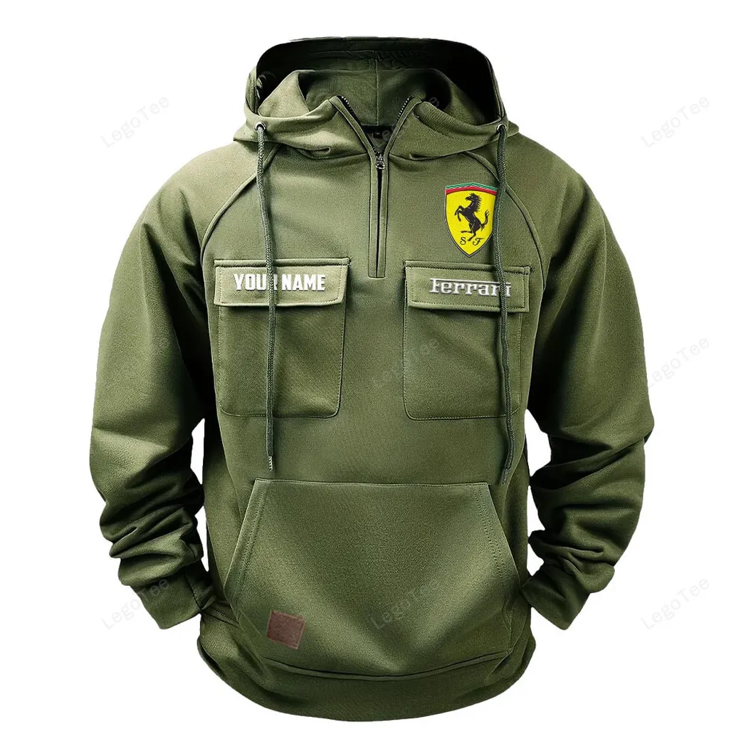 ferrari tactical quarter zip hoodie gift for ferrari lovers gift for him husband boyfriend army green car109021425400 1