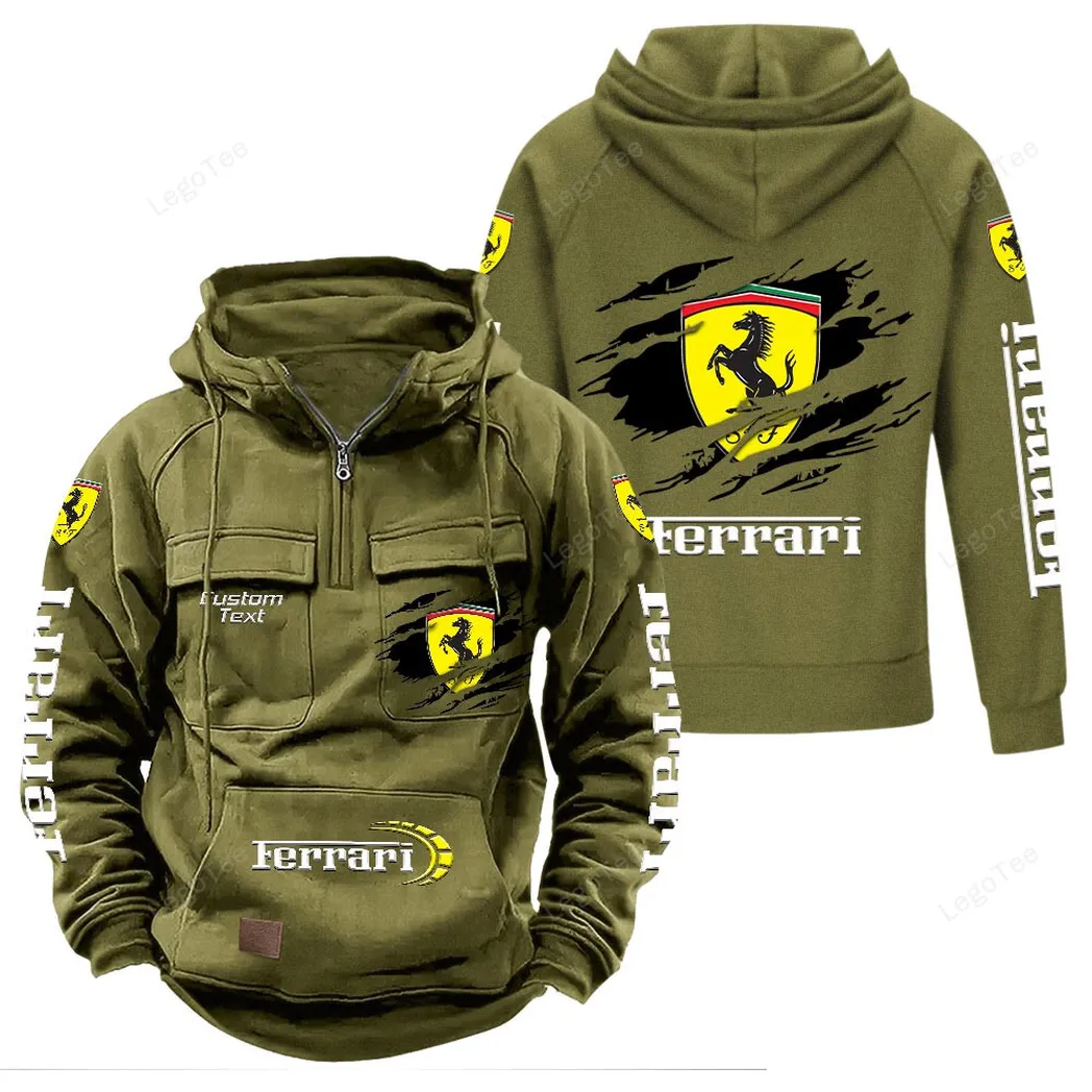Ferrari Tactical Quarter Zip Hoodie, Gift For Ferrari Lovers, Gift For Him, Husband, Boyfriend - Army Green CAR122021425022-1