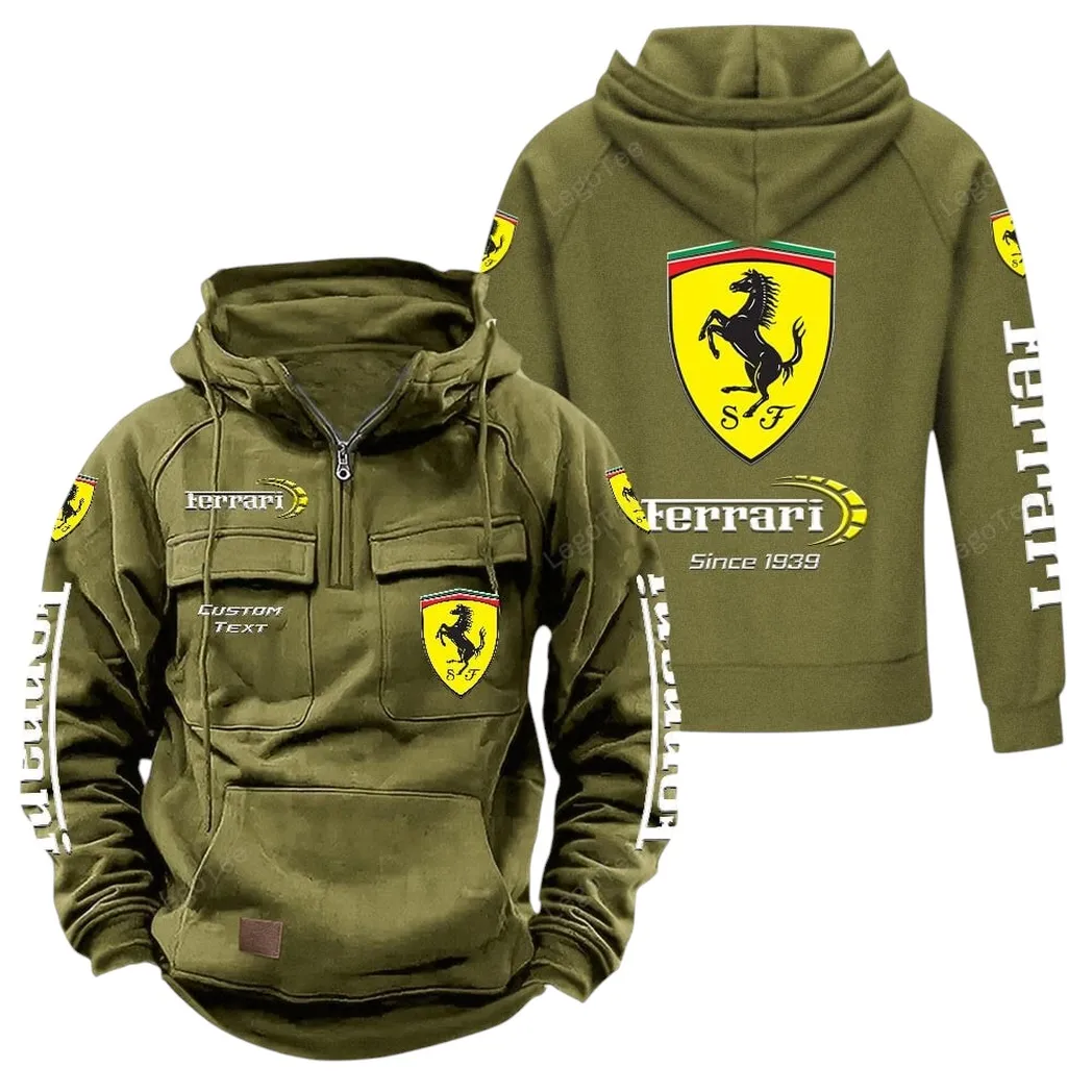 Ferrari Tactical Quarter Zip Hoodie, Gift For Ferrari Lovers, Gift For Him, Husband, Boyfriend - Army Green CAR96021425683-1
