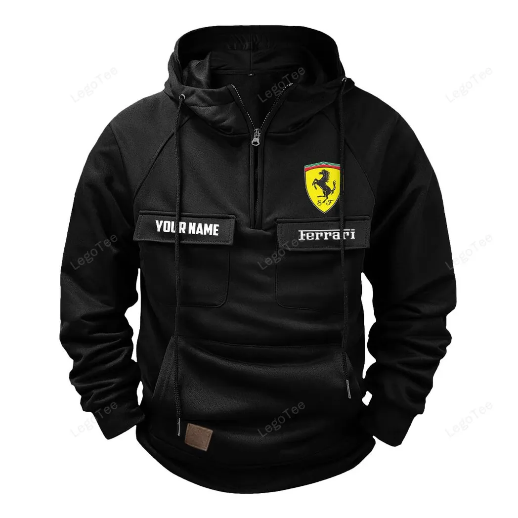 Ferrari Tactical Quarter Zip Hoodie, Gift For Ferrari Lovers, Gift For Him, Husband, Boyfriend - Black CAR109021425400-2