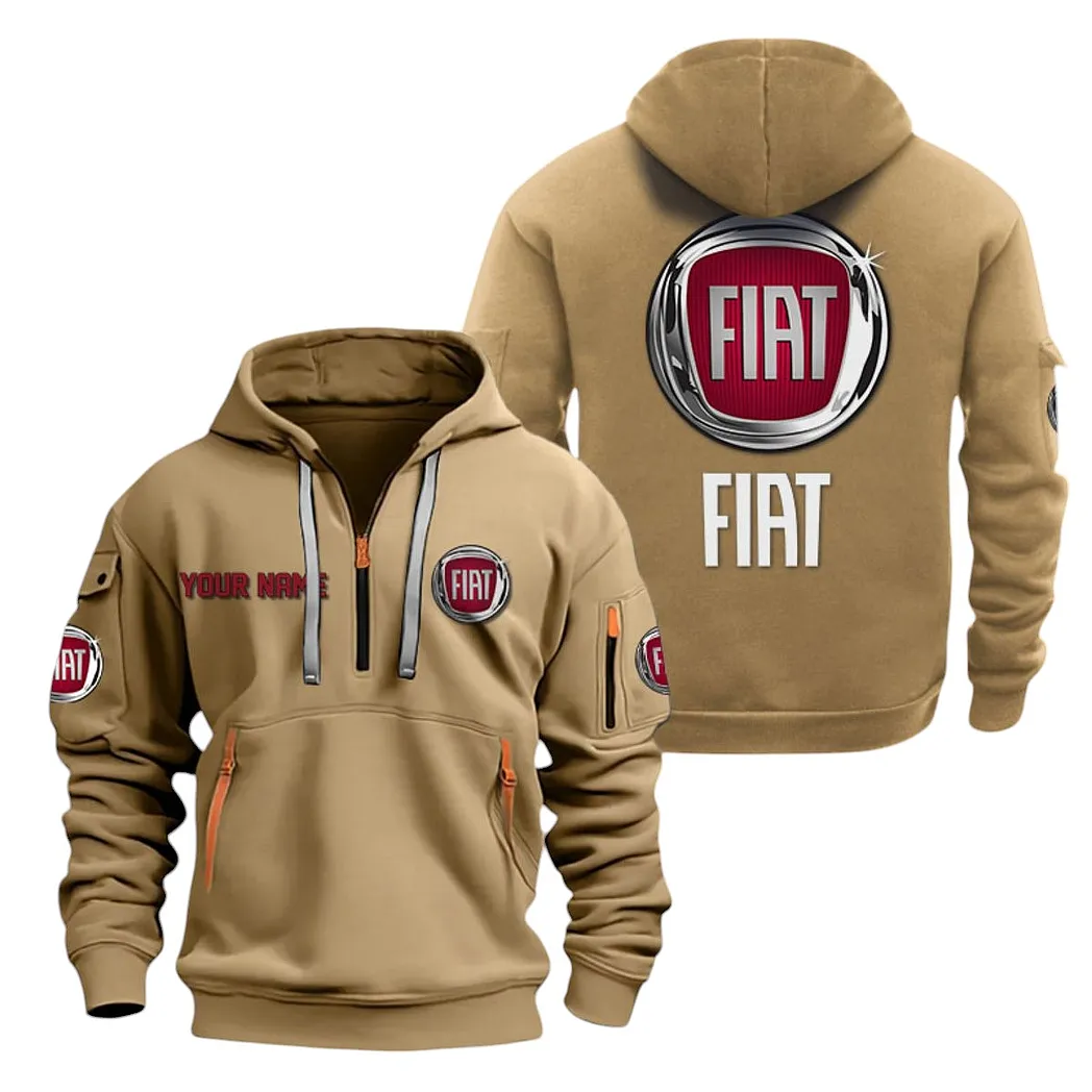 Fiat Half Zip Hoodie For Men, Gift For Fiat Lovers CAR20022125721 - Khaki