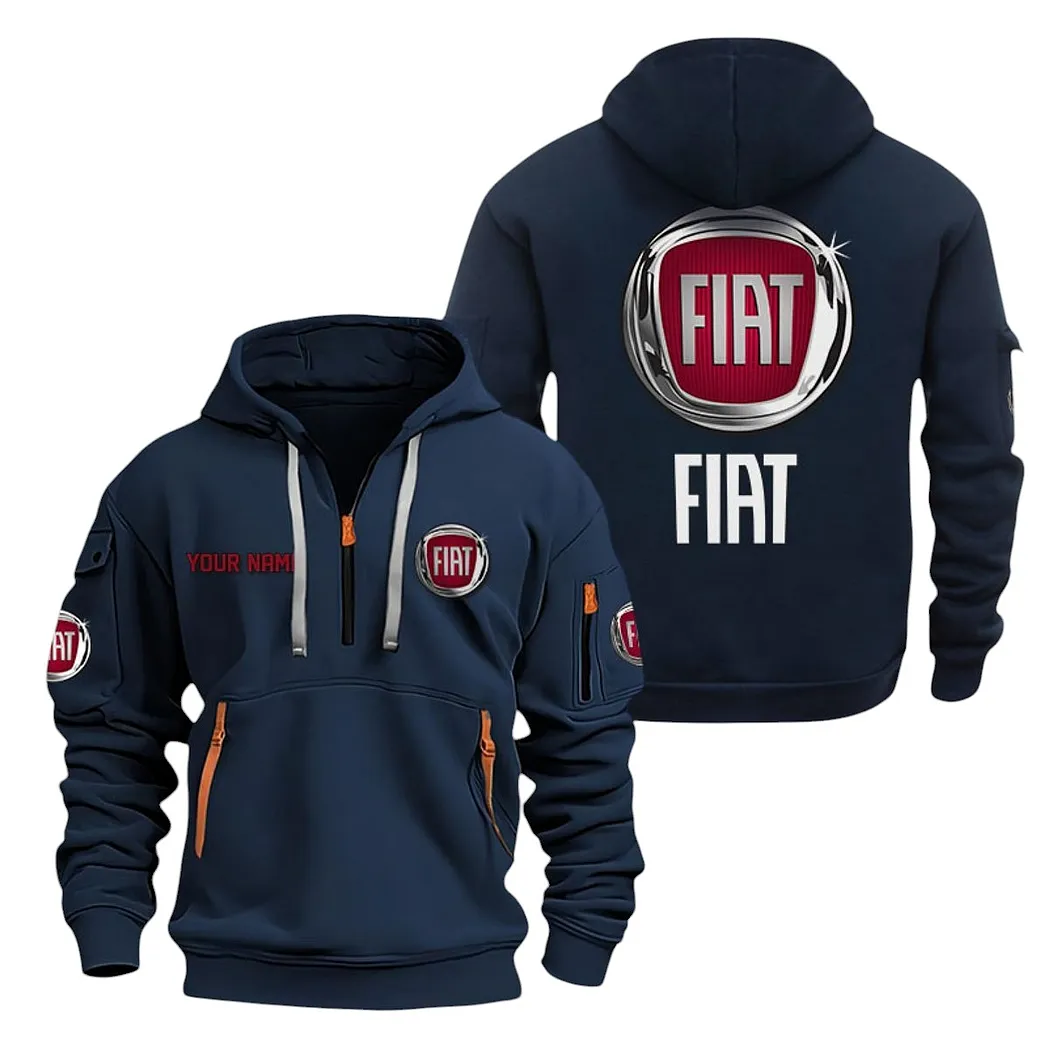 Fiat Half Zip Hoodie For Men, Gift For Fiat Lovers CAR20022125721 - Navy