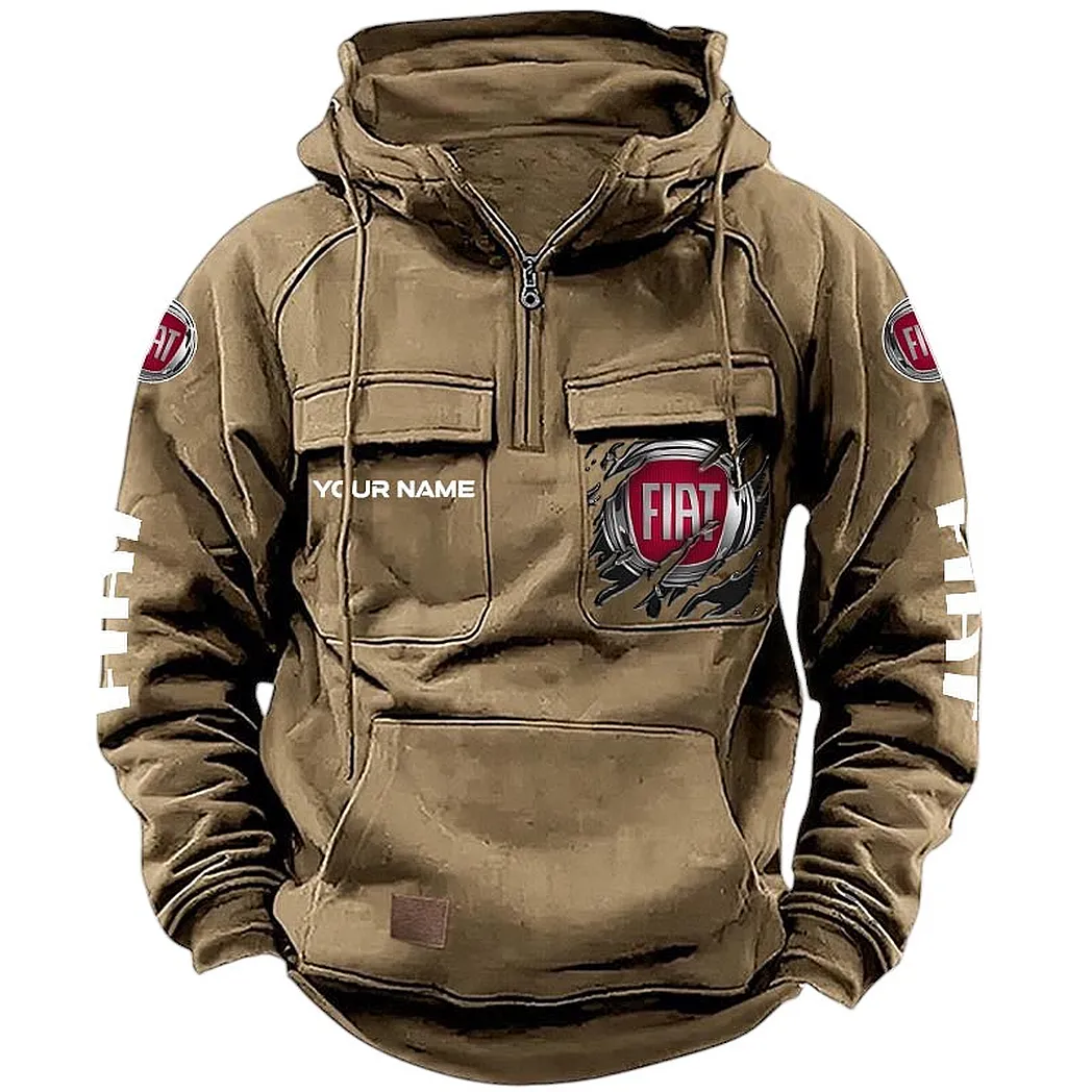 Fiat Hoodie Tactical Quarter Zip, Gift For Fiat Lovers CAR164022425136 - Khaki