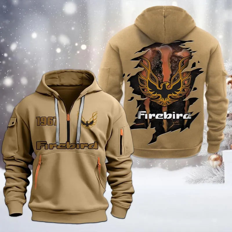Firebird Pontiac Half Zip Hoodie, All Over Print Half Zip Hoodies For Men CAR198032769 - Khaki