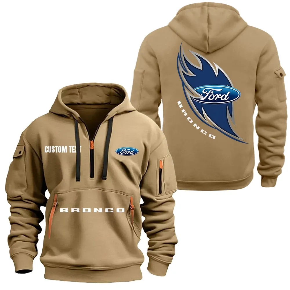 ford bronco Hoodie Half Zipper CAR1701112075, CAR All Over Print Hoodie Half Zipper - Khaki