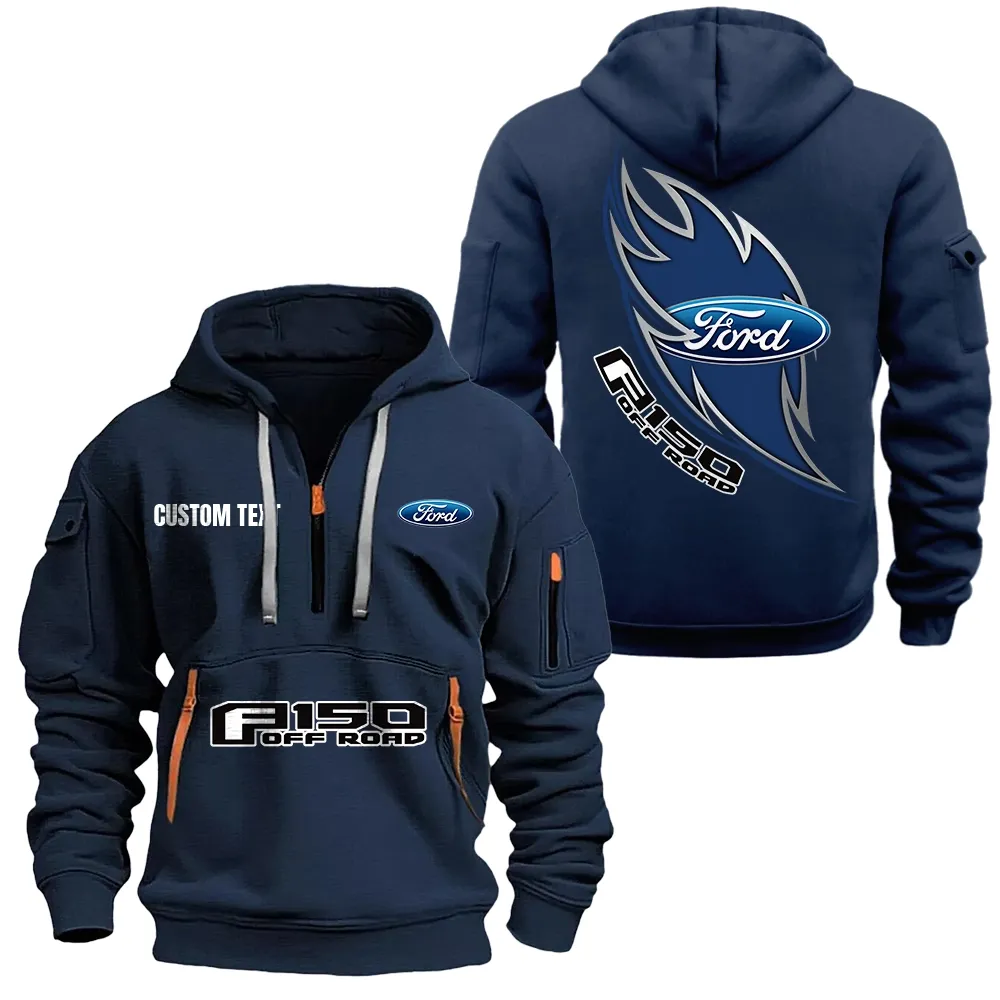 ford f150 Hoodie Half Zipper CAR1701112076, CAR All Over Print Hoodie Half Zipper - Navy