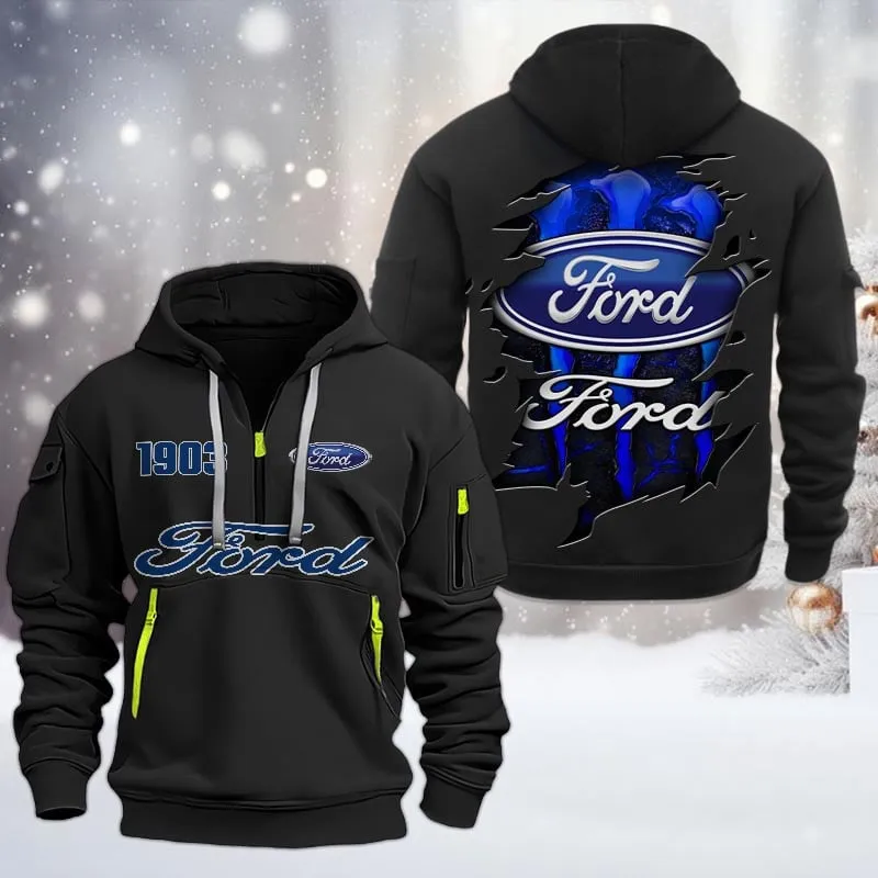 Ford Half Zip Hoodie, All Over Print Half Zip Hoodies For Men CAR198032728 - Black