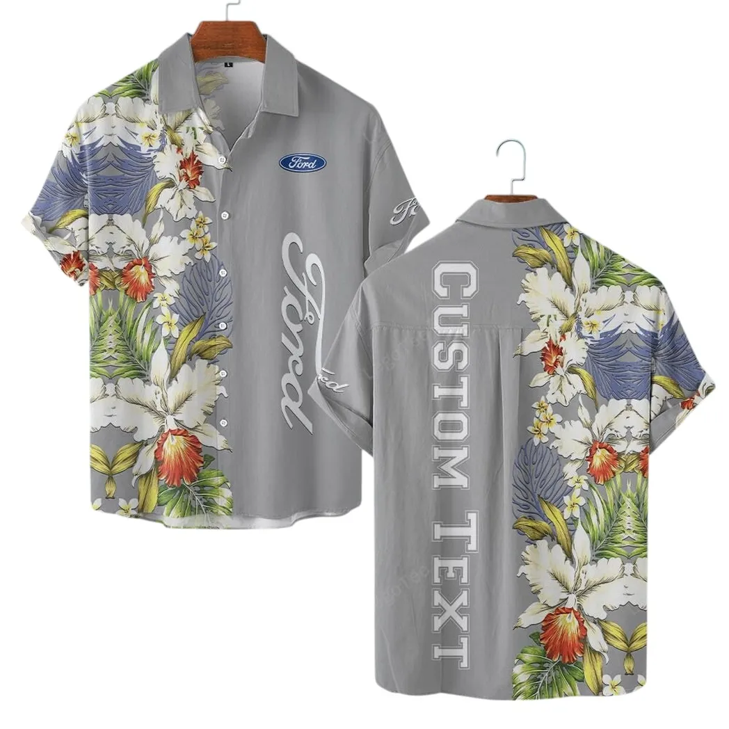 Ford Hawaiian Shirt For Men, Gift For Ford Lovers, Gift For Him, Husband, Boyfriend CAR1230304004 - Grey