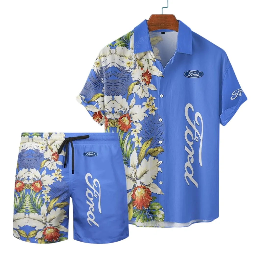 Ford Hawaiian Shirt Set, Gift For Ford Lovers, Gift For Him, Husband, Boyfriend CAR12303042504 - Blue