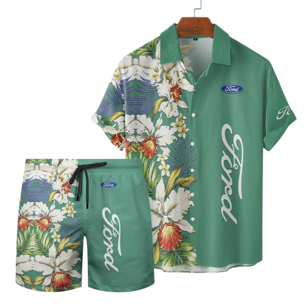 ford hawaiian shirt set gift for ford lovers gift for him husband boyfriend car12303042504 green 6ommn