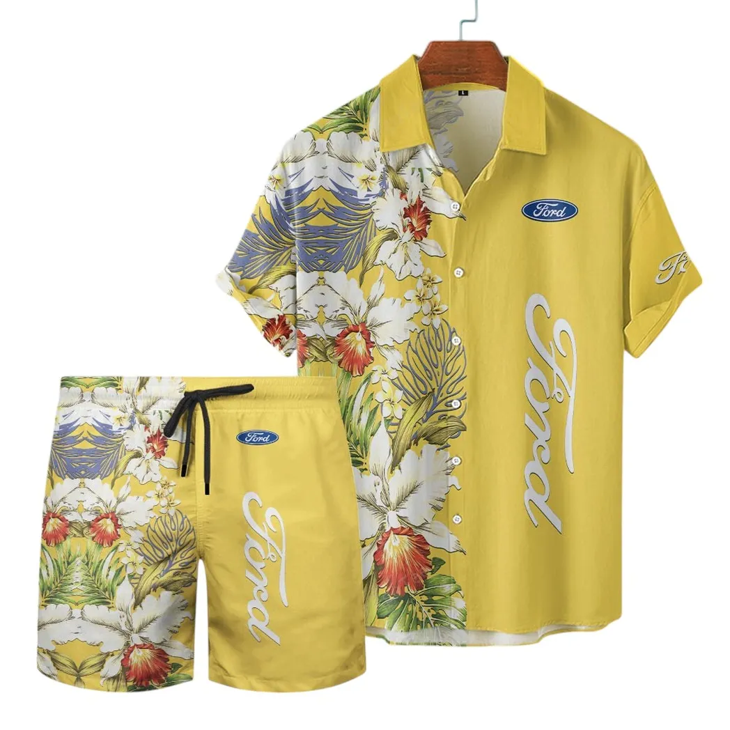Ford Hawaiian Shirt Set, Gift For Ford Lovers, Gift For Him, Husband, Boyfriend CAR12303042504 - Yellow