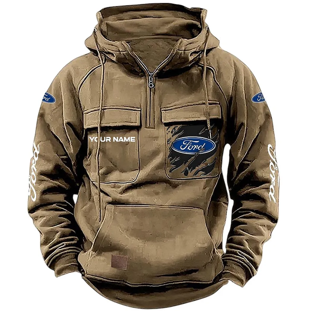 Ford Hoodie Tactical Quarter Zip, Gift For Ford Lovers CAR164022425134 - Khaki