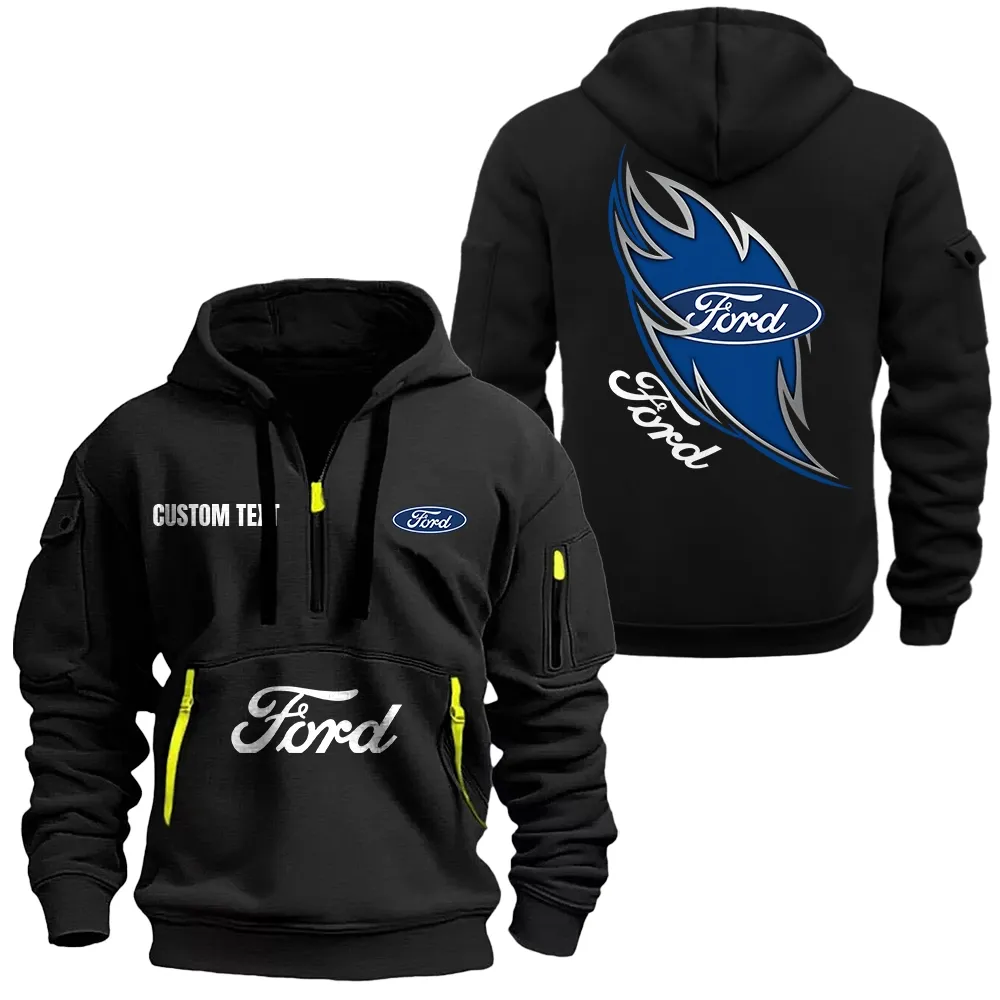 Ford Motor Company Hoodie Half Zipper CAR1701112078, CAR All Over Print Hoodie Half Zipper - Black