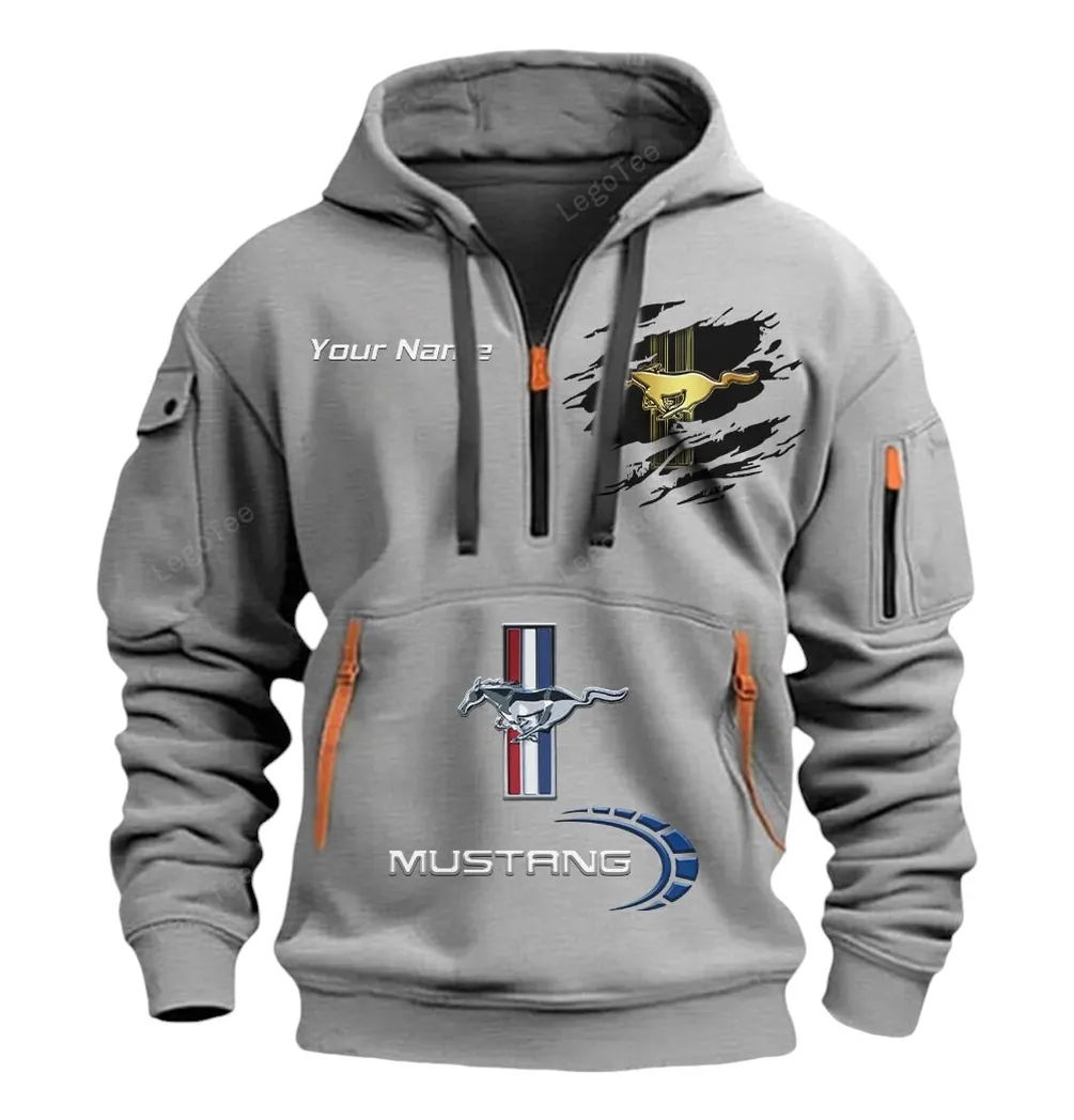 ford mustang half zip hoodie car113021425856 best gift for him husband boyfriend gray pojwz