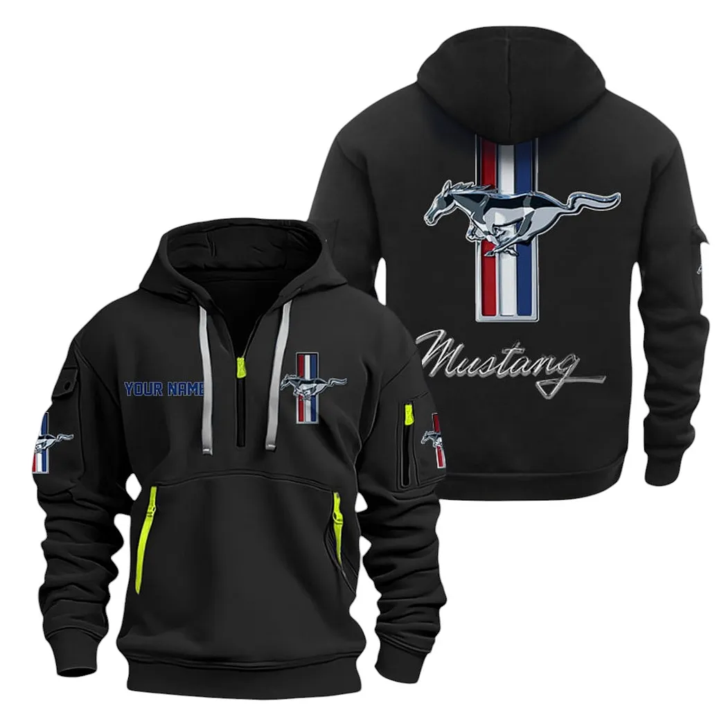 Ford Mustang Half Zip Hoodie For Men, Gift For Ford Mustang Lovers CAR20022125708 - Black