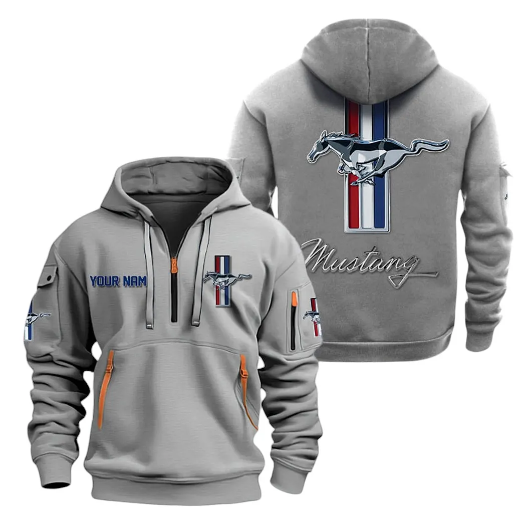 Ford Mustang Half Zip Hoodie For Men, Gift For Ford Mustang Lovers CAR20022125708 - Gray