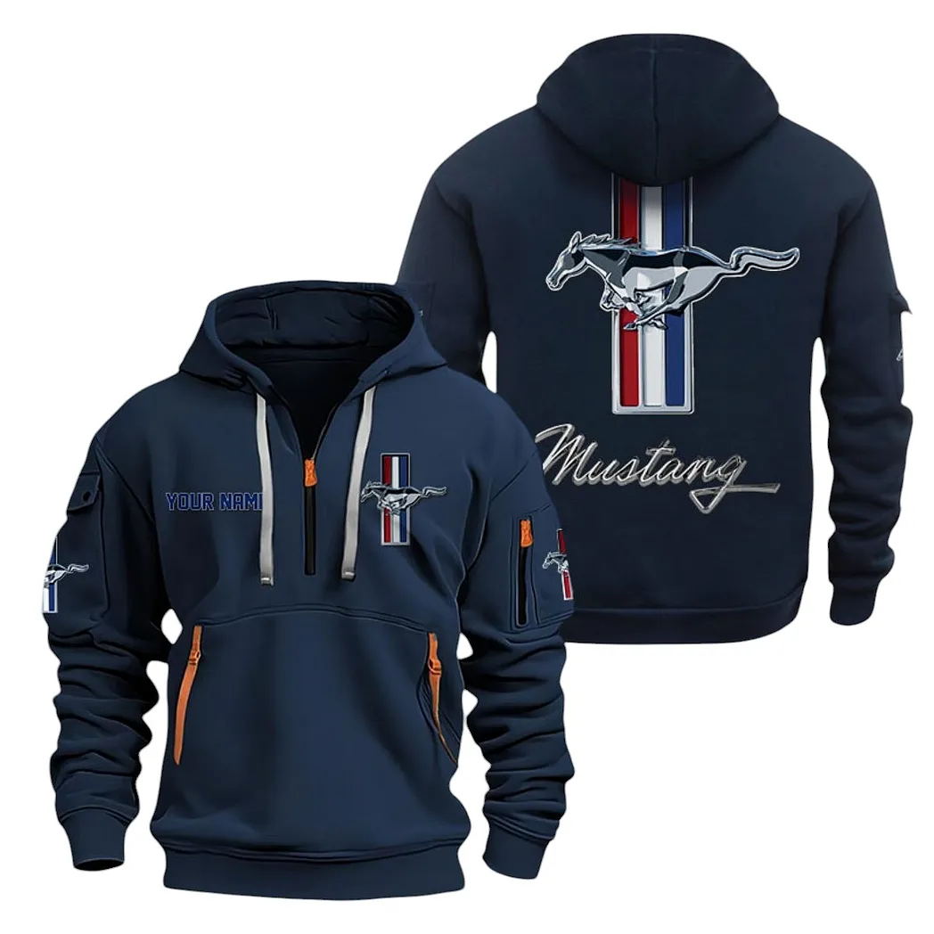 Ford Mustang Half Zip Hoodie For Men, Gift For Ford Mustang Lovers CAR20022125708 - Navy