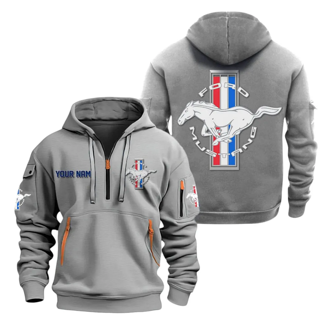 Ford Mustang Half Zip Hoodie For Men, Gift For Ford Mustang Lovers CAR20022125716 - Gray