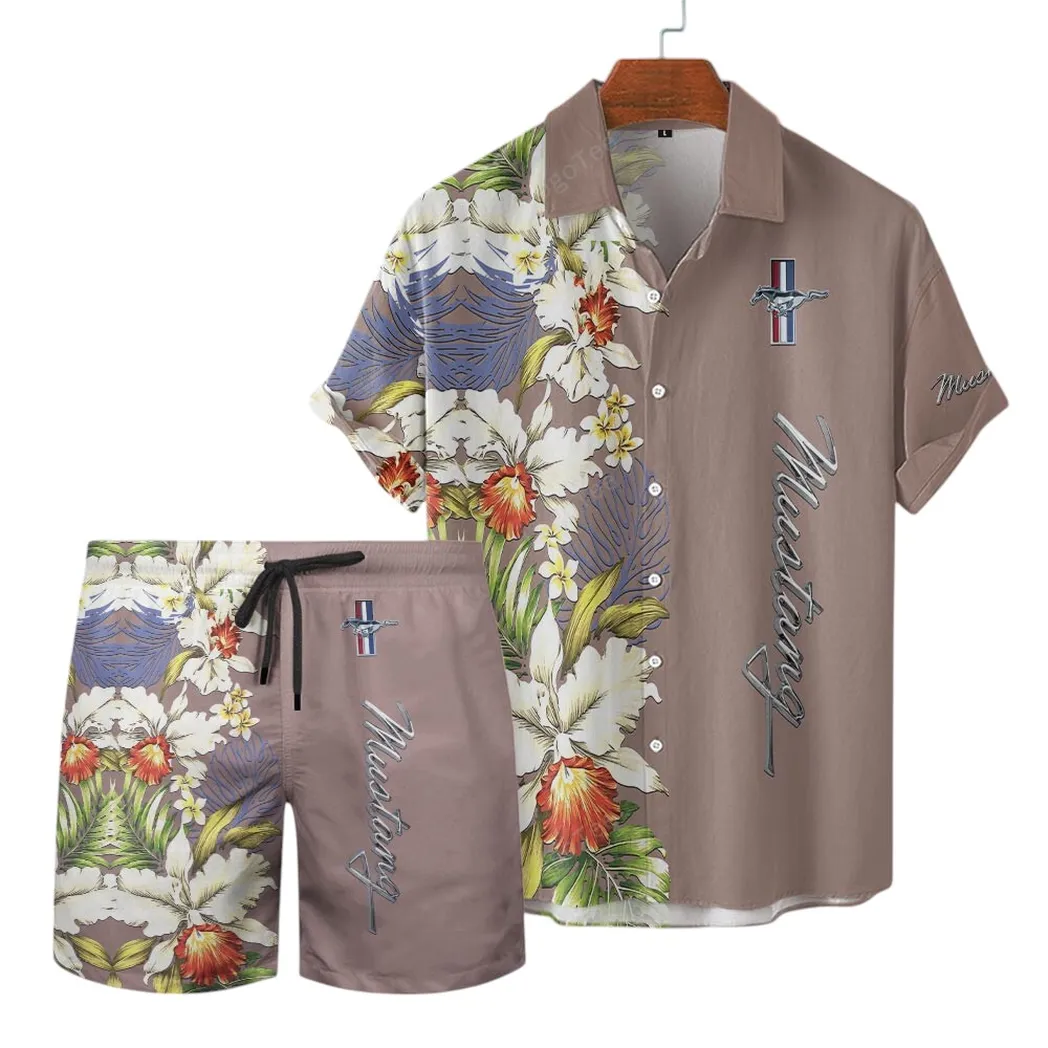 Ford Mustang Hawaiian Shirt Set, Gift For Ford Mustang Lovers, Gift For Him, Husband, Boyfriend CAR12303042507 - Brown