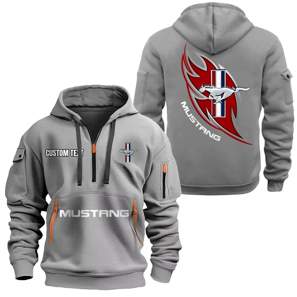 Ford Mustang Hoodie Half Zipper CAR1701112079, CAR All Over Print Hoodie Half Zipper - Gray