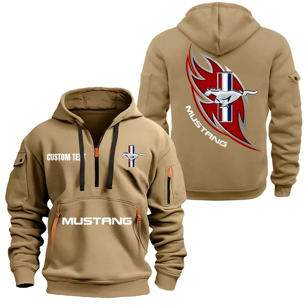 ford mustang hoodie half zipper car1701112079 car all over print hoodie half zipper khaki ccosw