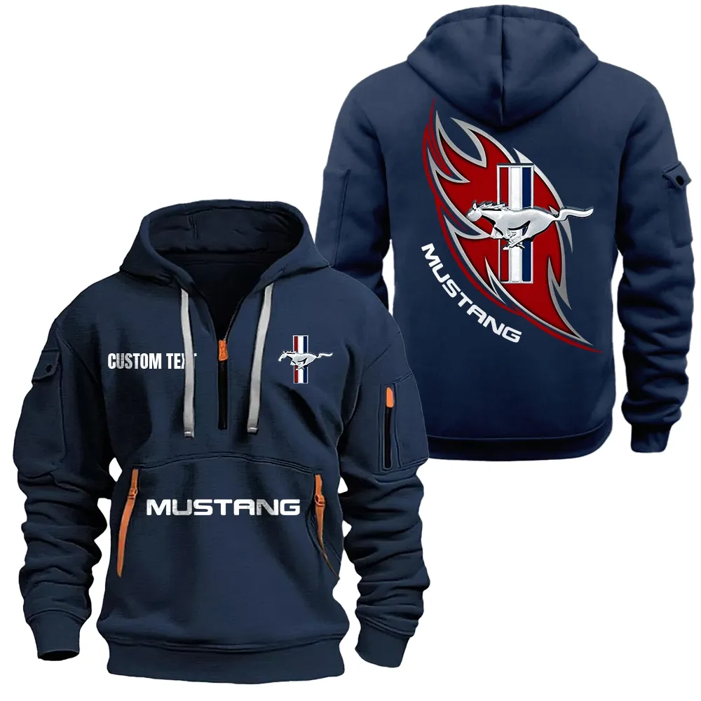 Ford Mustang Hoodie Half Zipper CAR1701112079, CAR All Over Print Hoodie Half Zipper - Navy