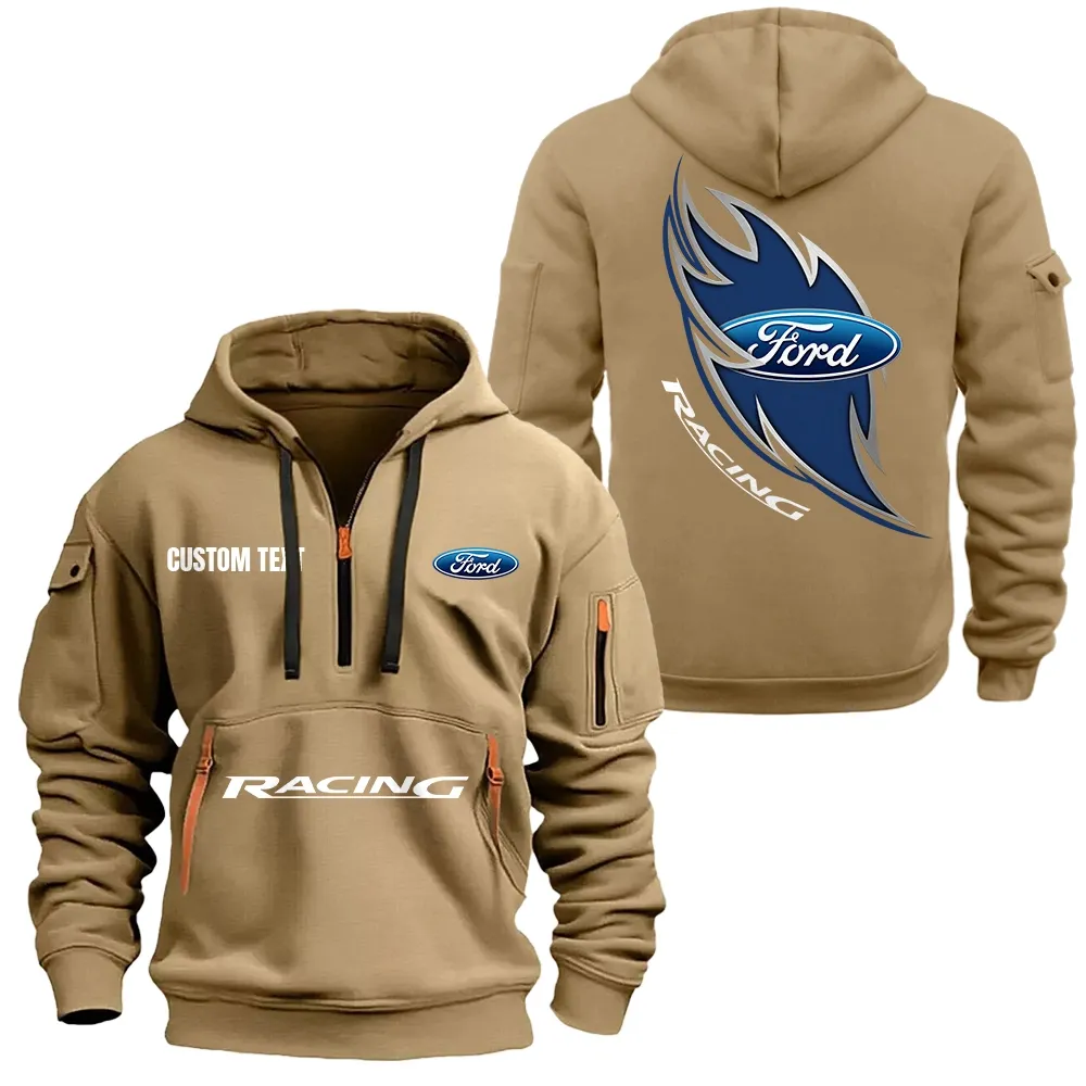 Ford Racing Hoodie Half Zipper CAR1701112081, CAR All Over Print Hoodie Half Zipper - Khaki