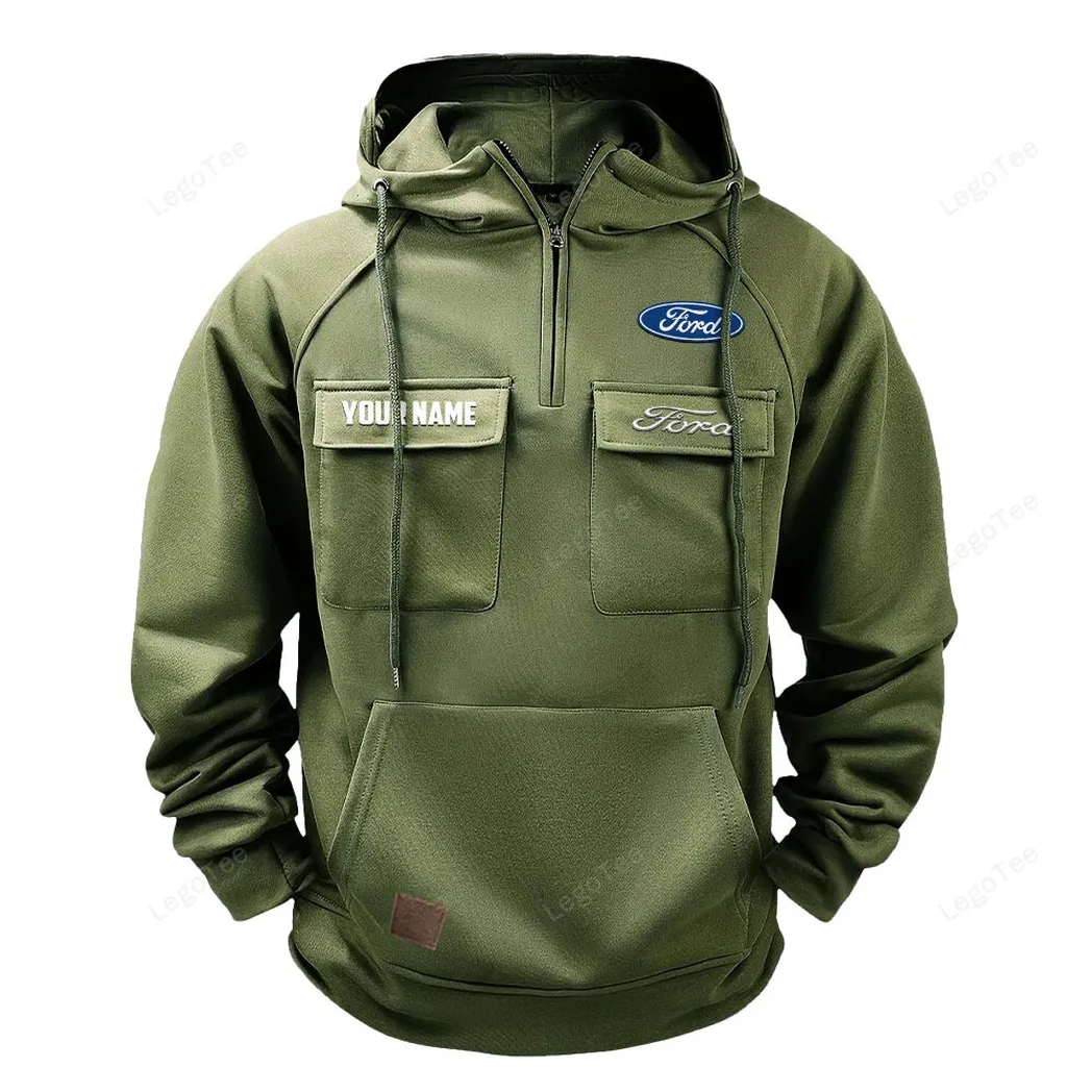 Ford Tactical Quarter Zip Hoodie, Gift For Ford Lovers, Gift For Him, Husband, Boyfriend - Army Green CAR109021425337-1