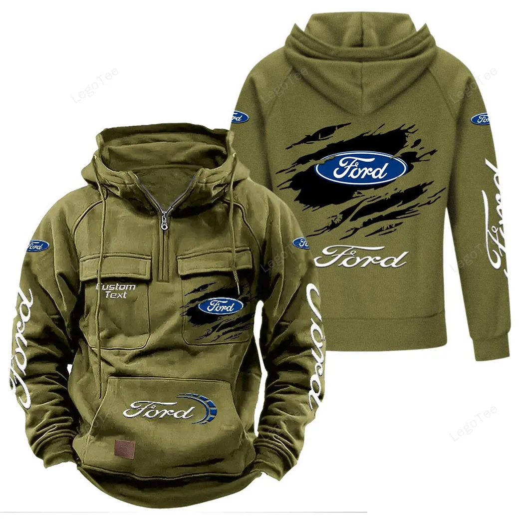 Ford Tactical Quarter Zip Hoodie, Gift For Ford Lovers, Gift For Him, Husband, Boyfriend - Army Green CAR122021425004-1