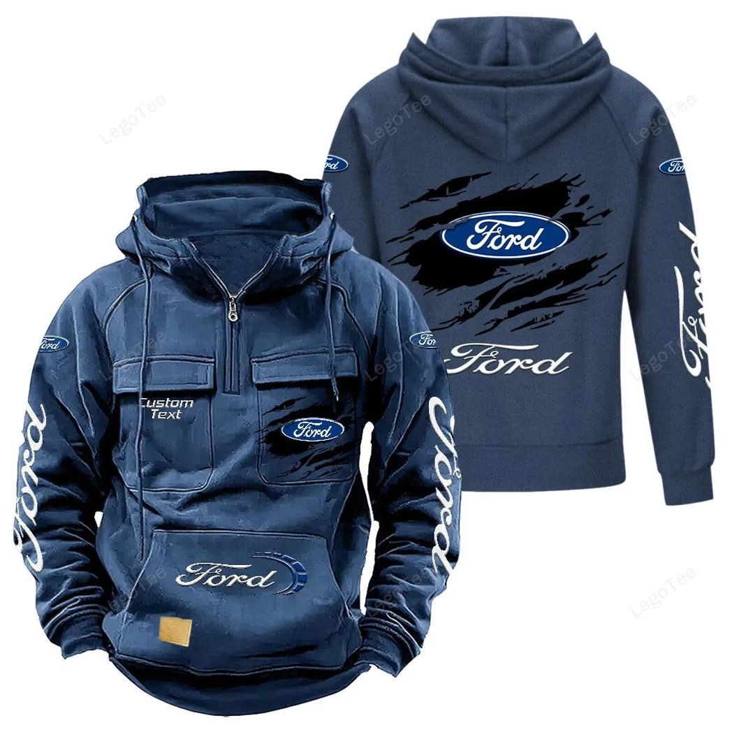 Ford Tactical Quarter Zip Hoodie, Gift For Ford Lovers, Gift For Him, Husband, Boyfriend - Dark Blue CAR122021425004-3