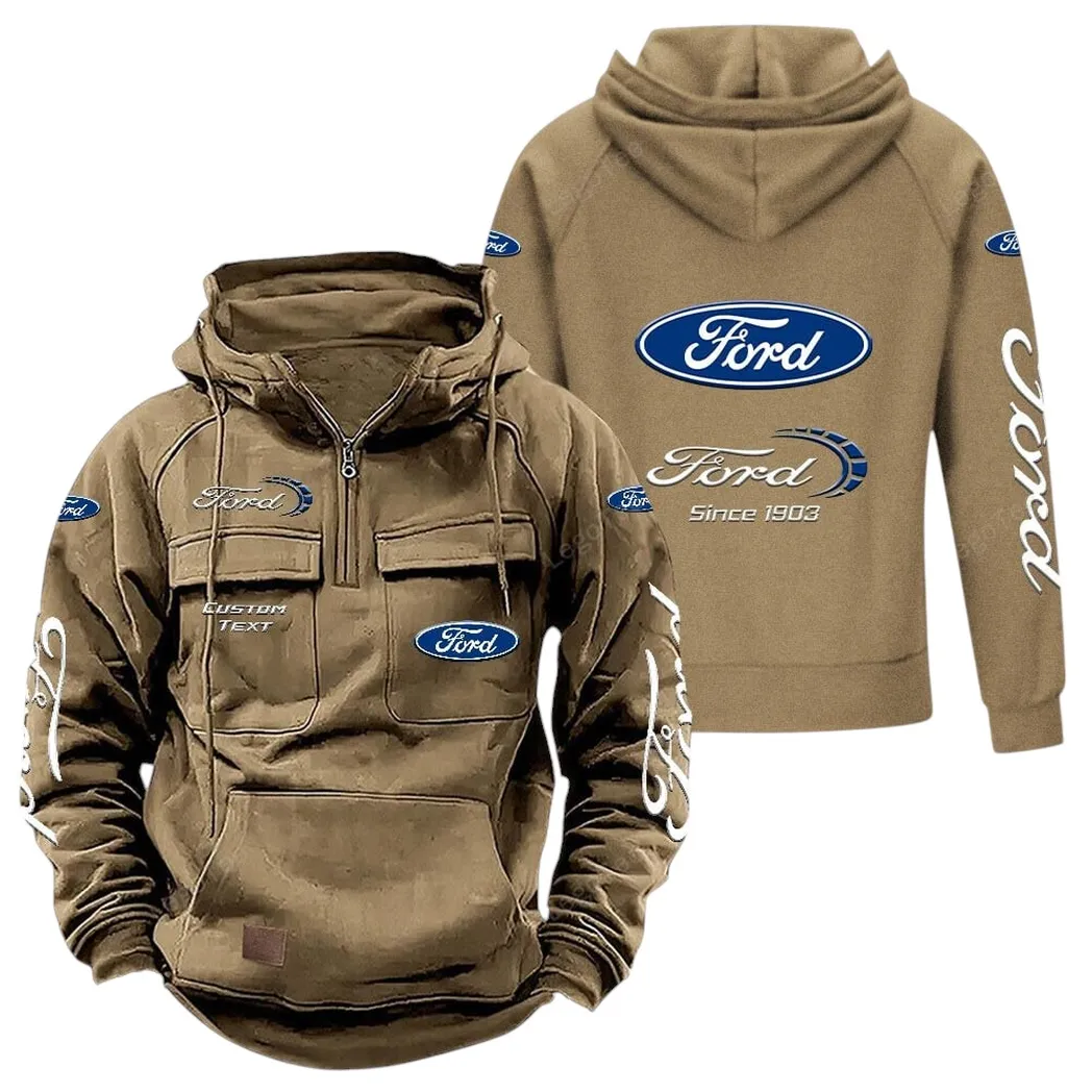 Ford Tactical Quarter Zip Hoodie, Gift For Ford Lovers, Gift For Him, Husband, Boyfriend - Khaki CAR96021425668-4