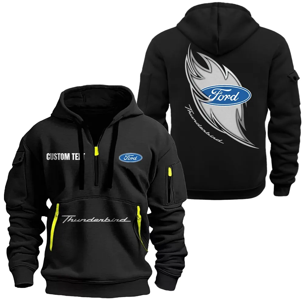 ford thunderbird Hoodie Half Zipper CAR1701112083, CAR All Over Print Hoodie Half Zipper - Black