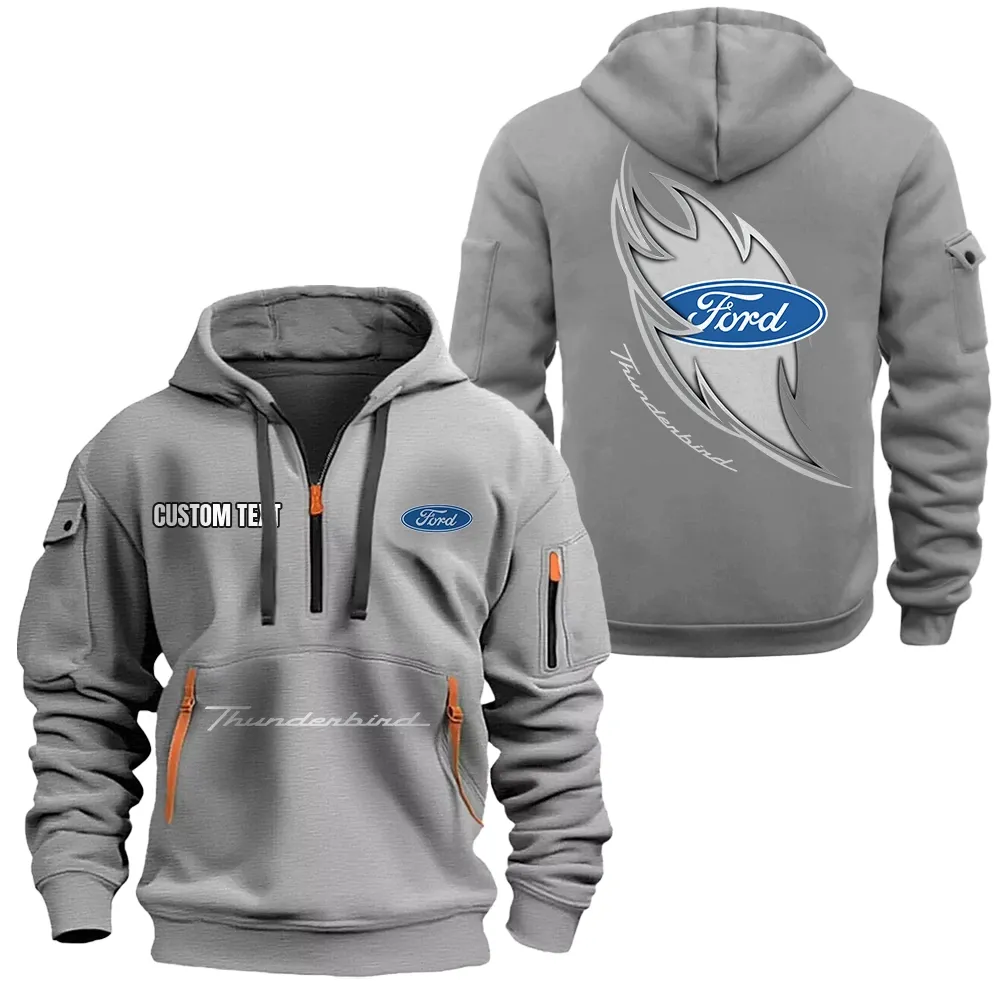 ford thunderbird Hoodie Half Zipper CAR1701112083, CAR All Over Print Hoodie Half Zipper - Gray